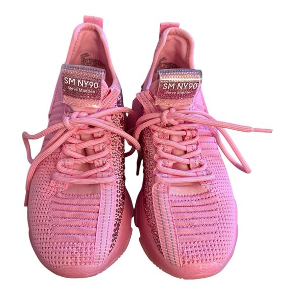 Steve Madden Maxima Sneakers Women Sz 5 Fuchsia Pink Embellished Sparkle - Picture 3 of 13